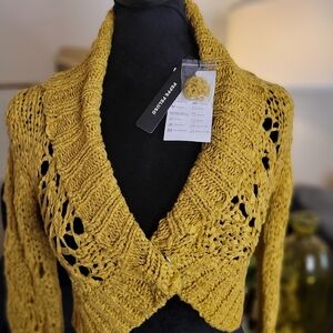 Gorgeous Vintage Peppe Peluso Crochet Knit Yellow Sweater Size Medium